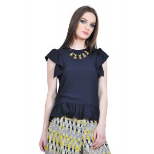 bluza bleumarin de dama cu volane D2510 RVL