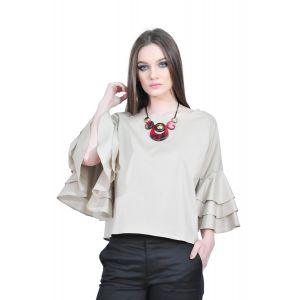 bluza bej de dama cu volane la maneci D2511 RVL