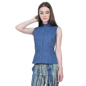 camasa albastra de dama fara maneci D2551