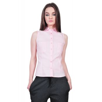 camasa roz de dama fara maneci D2551