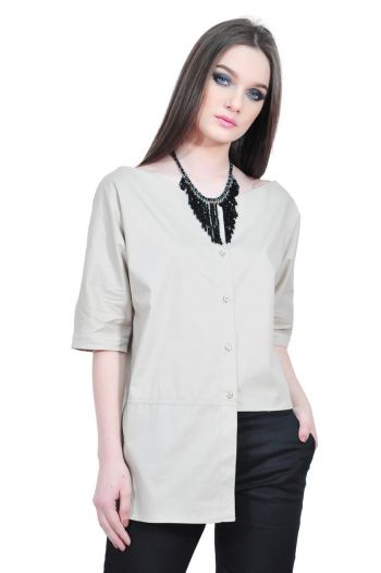 Camasa bej asimetrica dama RVL D2503