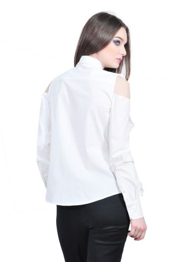 Camasa alba de dama cu volane RVL D2513