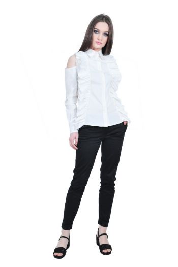 Camasa alba de dama cu volane RVL D2513