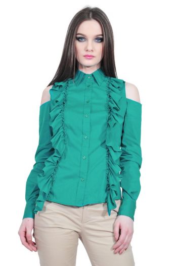 Camasa verde de dama cu volane, RVL D2513