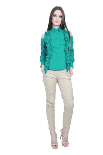 Camasa verde de dama cu volane, RVL D2513