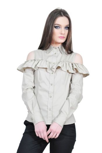 Camasa bej de dama cu volan, RVL D2517