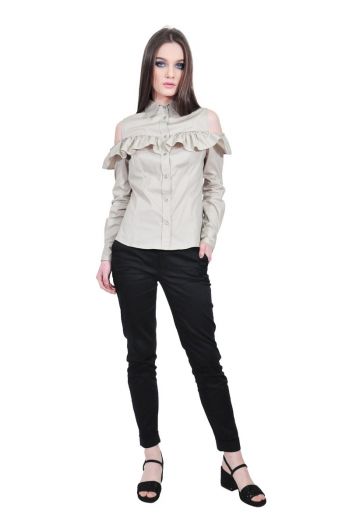 Camasa bej de dama cu volan, RVL D2517
