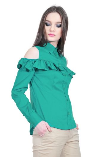 camasa verde de dama cu volan D2517