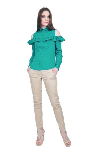 camasa verde de dama cu volan D2517
