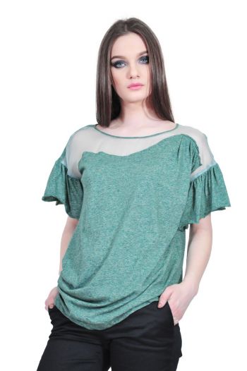 Bluza verde de dama cu maneca scurta, RVL D2533