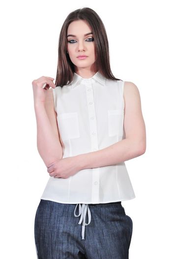 camasa alba de dama fara maneci D2551