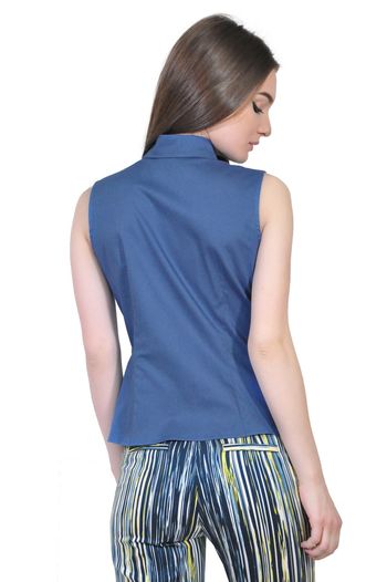 camasa albastra de dama fara maneci D2551