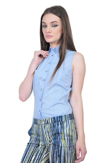 camasi bleu de dama fara maneci D2551