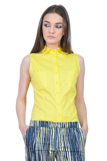 camasa galbena de dama fara maneci D2551