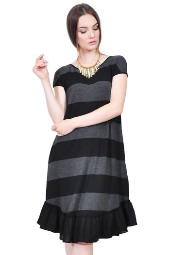 Rochie de vara in dungi negru-gri D2557