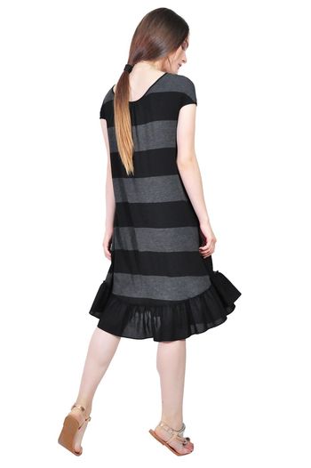 Rochie de vara in dungi negru-gri D2557
