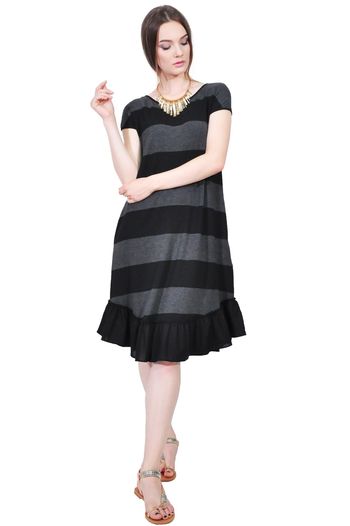 Rochie de vara in dungi negru-gri D2557