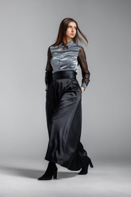 Camasa argintie cu maneci din organza RVL