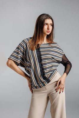 Bluza asimetrica din lurex gri dungi RVL