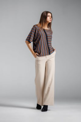 Bluza asimetrica din lurex maro dungi RVL