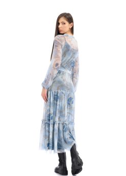 Rochie din tulle bleu imprimat RVL