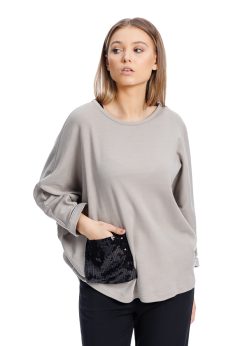 Bluza oversize cu buzunar din paiete RVL