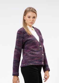 Cardigan cu nasturi, mov cu insertii multicolore RVL