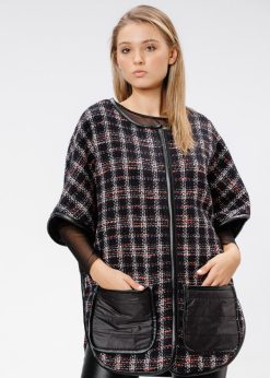 Jacheta oversize cu buzunare matlasate negru/carouri RVL