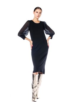 Rochie neagra, cu maneci bufante RVL