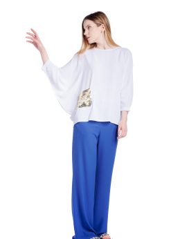 Bluza alba oversize cu buzunar din paiete RVL